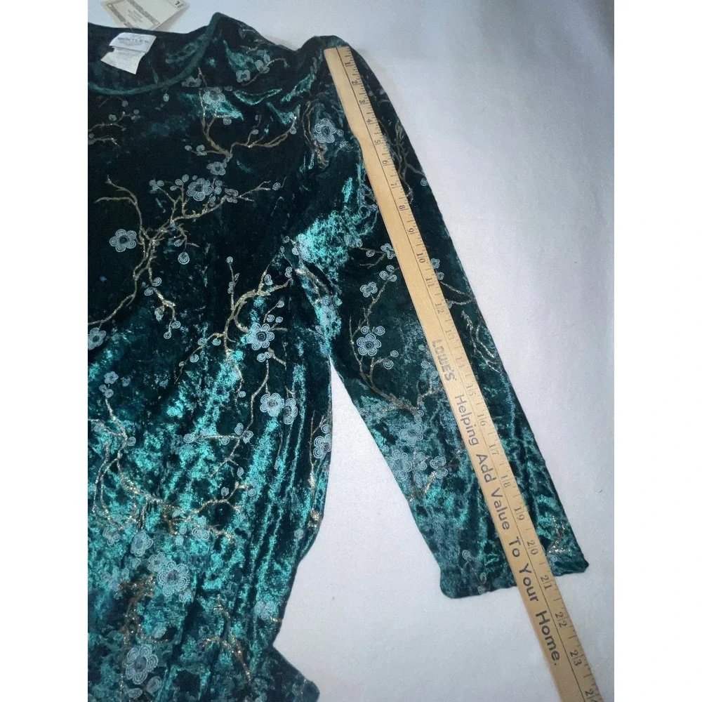 TR Bently Floral Blouse & Pant Set Emerald Green Crushed Velvet Size Large New - Picture 9 of 16